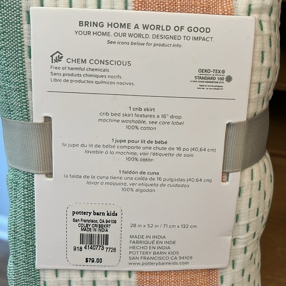 Pottery Barn Baby Colby Crib Skirt NWT Dots & Stripes 16” Drop 100% Cotton - Picture 4 of 8